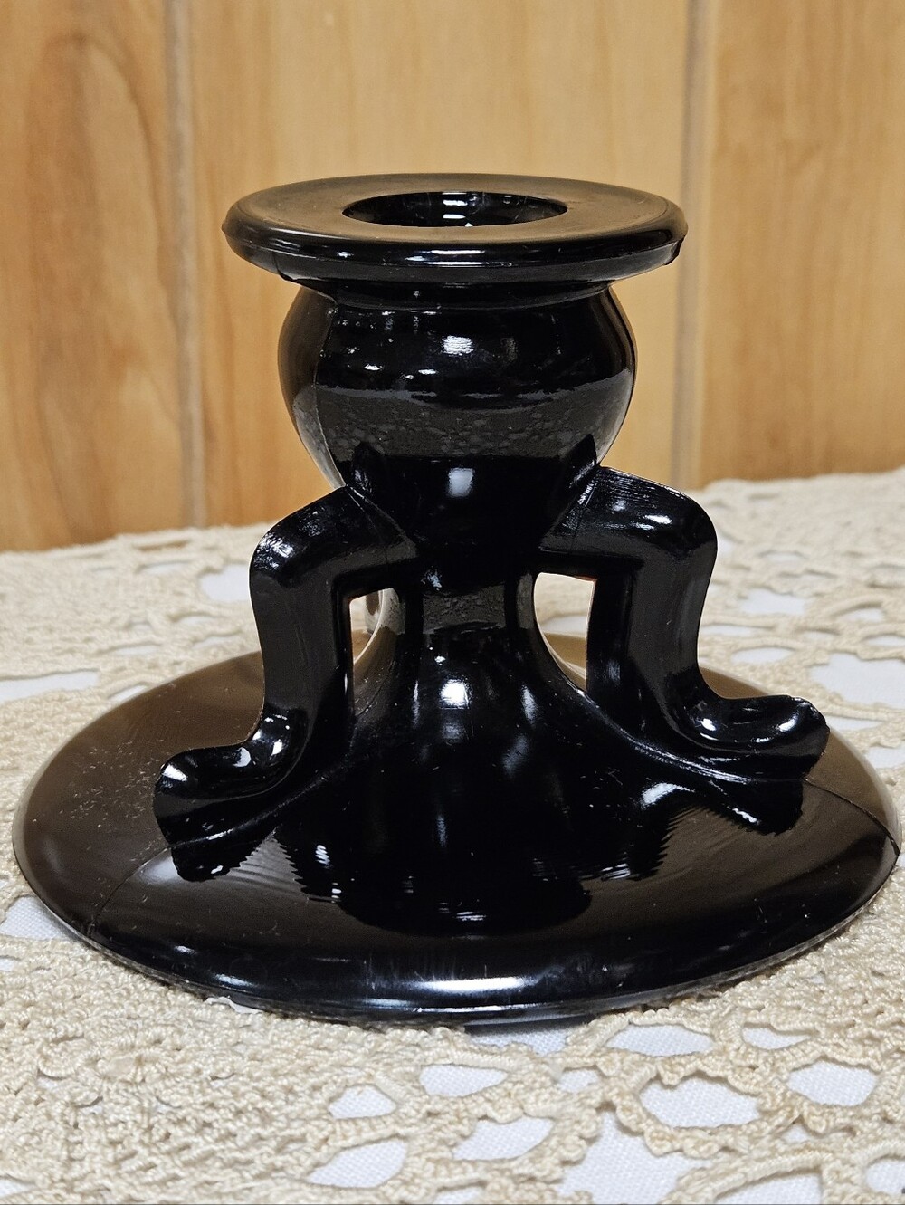Vintage 3 Legged L.E. Smith Black Amethyst Glass Candle Holder